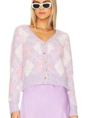 MAJORELLE Pastel Lavender & Pink Argyle V-Neck Button Cardigan